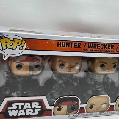 LOT 194: NIB Star Wars Funko Pops Including The Bad Batch Set and 2 Iden Versio, R2-D2 Measuring Cup Set, and Millennium Falcon...