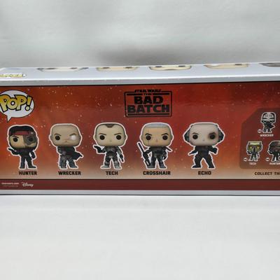 LOT 194: NIB Star Wars Funko Pops Including The Bad Batch Set and 2 Iden Versio, R2-D2 Measuring Cup Set, and Millennium Falcon...