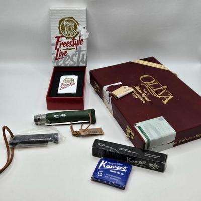 LOT 195: Relax with a Drink and a Smoke.... 2 Sets of Glasses, Cigar Box, and More