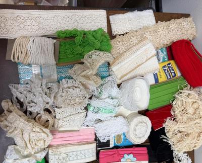 Huge Vintage Sewing Notions Lot for Seamstresses - variety of lace trim, fringe, binding, etc
