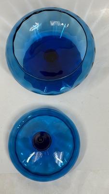 Antique Blenko Cobalt Blue Empoli Art Glass Compote with a Circus Tent Lid