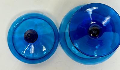 Antique Blenko Cobalt Blue Empoli Art Glass Compote with a Circus Tent Lid
