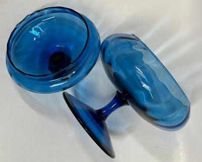 Antique Blenko Cobalt Blue Empoli Art Glass Compote with a Circus Tent Lid