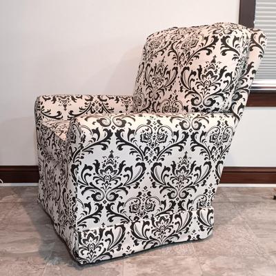 LOT 5: Black and White Upholstered Swivel/Rocking Chair