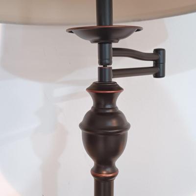 LOT 6: Wood Side Table with Drawer and Metal Floor Lamp