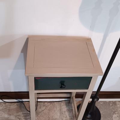 LOT 6: Wood Side Table with Drawer and Metal Floor Lamp