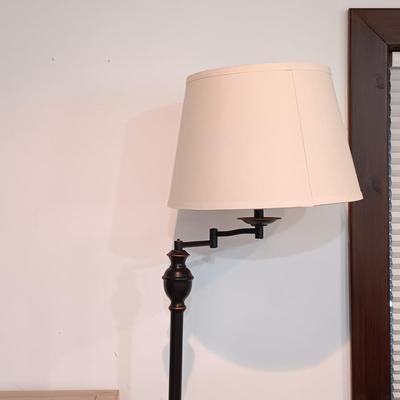 LOT 6: Wood Side Table with Drawer and Metal Floor Lamp