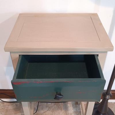 LOT 6: Wood Side Table with Drawer and Metal Floor Lamp