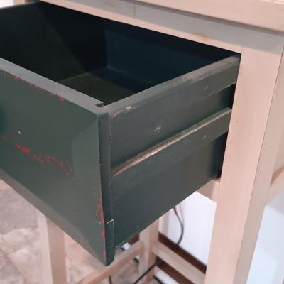 LOT 6: Wood Side Table with Drawer and Metal Floor Lamp
