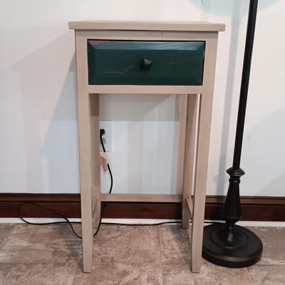 LOT 6: Wood Side Table with Drawer and Metal Floor Lamp