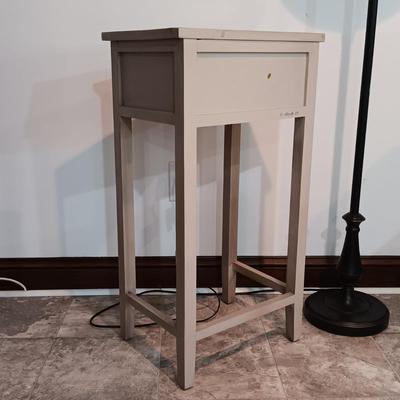 LOT 6: Wood Side Table with Drawer and Metal Floor Lamp