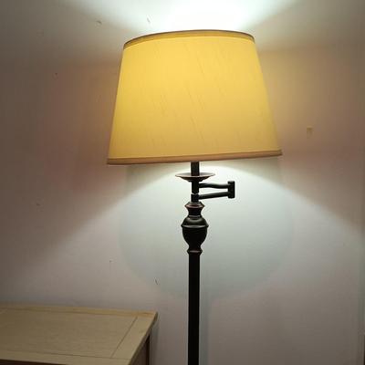 LOT 6: Wood Side Table with Drawer and Metal Floor Lamp
