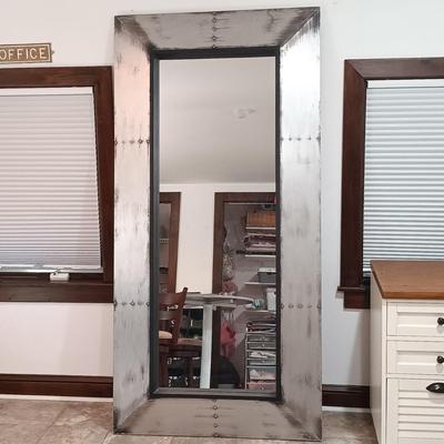 LOT 8: Full Length Floor Mirror with Distressed Faux Metallic Wood Frame