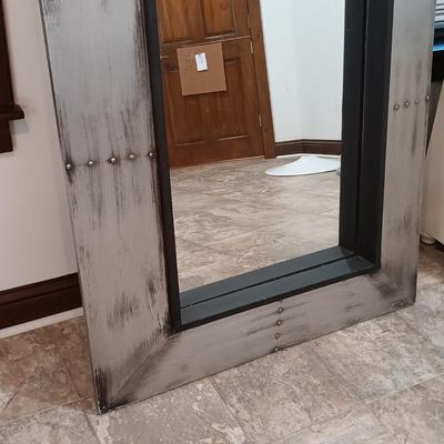 LOT 8: Full Length Floor Mirror with Distressed Faux Metallic Wood Frame
