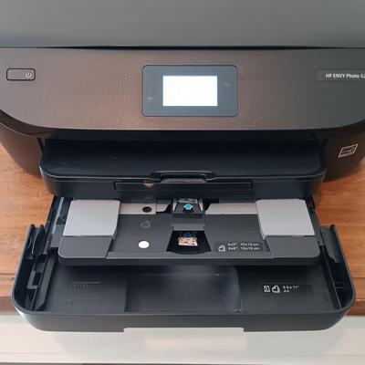 LOT 10: Office Essentials Featuring a HP ENVY Photo 6200 Printer, Desk Lamp, Wooden Paper Trays, and More
