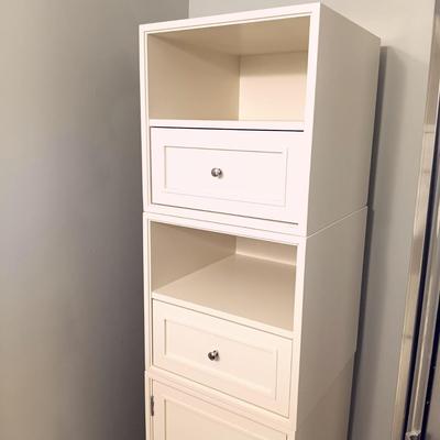 LOT 11: Set of Four (4) White Wood Stacked Cube Cabinets