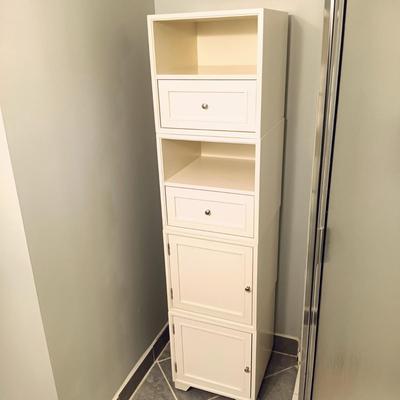 LOT 11: Set of Four (4) White Wood Stacked Cube Cabinets