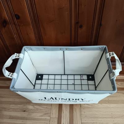 LOT 13: Laundry Room Essentials Including Laundry Basket/Cart, Woven Basket, Folding Wood Rack, Metal Towel Rack and More