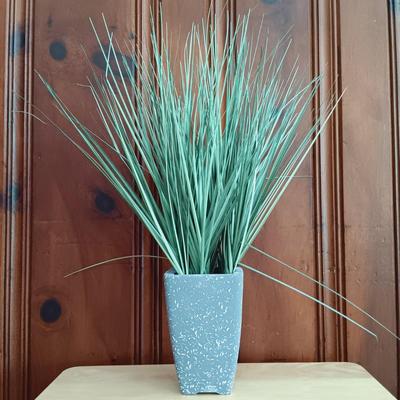 LOT 14: Contemporary Home Decor Including Crate & Barrel Vase, Rae Dunn Travel Fund Bank, and Scott Living Artificial Grass Plant and...