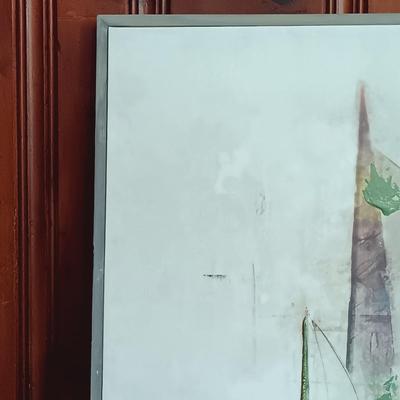 LOT 18: Framed Unsigned Sailboat Painting on Canvas