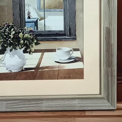 LOT 20: Wood Framed Wall Art - Morning Coffee by Zhen-Haun Lu