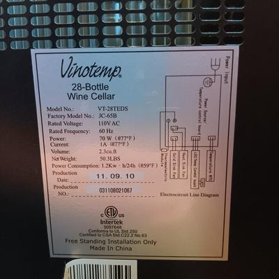 LOT 27: Vinotemp 28 Bottle Wine Refrigerated Cellar Model # VT-28TEDS