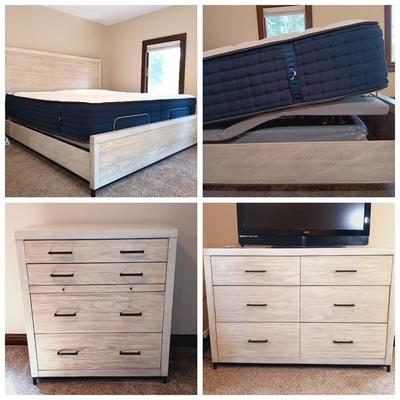 LOT 27: Farmhouse Style (3) Piece Bedroom Set w/ Temper-Pedic Ergo Plus Adjustable Frame (Mattress NOT included)