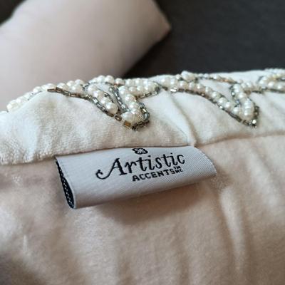LOT 32: Large Assortment of Various Sized Throw Pillows and Down Alternative Filled Pillows with Stylish Pillow Cases