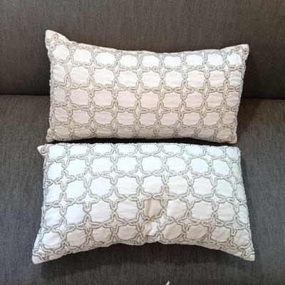 LOT 32: Large Assortment of Various Sized Throw Pillows and Down Alternative Filled Pillows with Stylish Pillow Cases