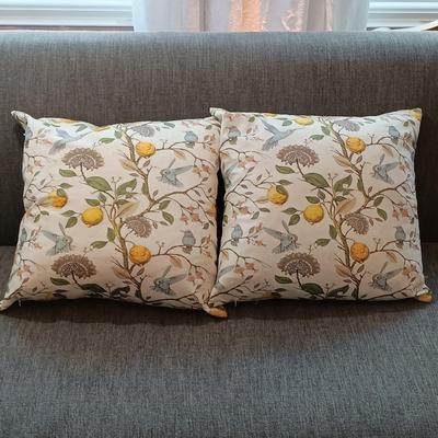 LOT 32: Large Assortment of Various Sized Throw Pillows and Down Alternative Filled Pillows with Stylish Pillow Cases
