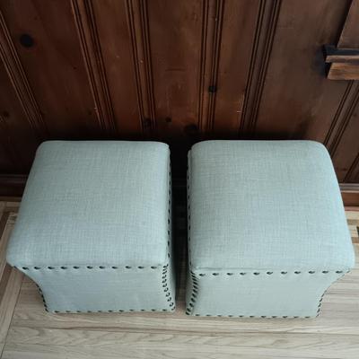 LOT 33: Set of Two (2) Storage Ottomans with Pillow Top Lids and Studded Sides