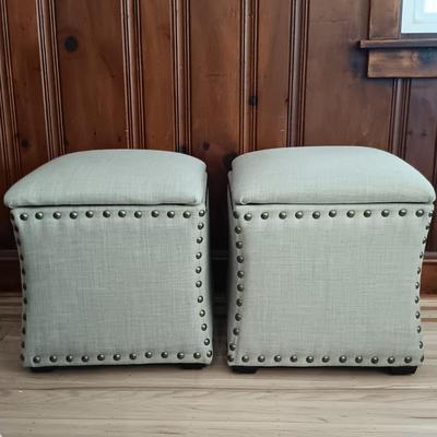 LOT 33: Set of Two (2) Storage Ottomans with Pillow Top Lids and Studded Sides