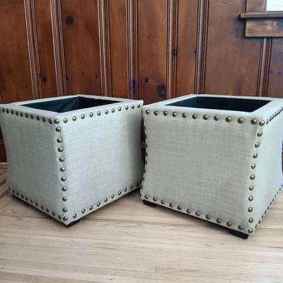 LOT 33: Set of Two (2) Storage Ottomans with Pillow Top Lids and Studded Sides