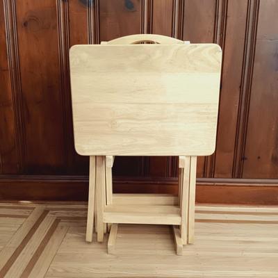 LOT 36: Set of Four (4) Wooden Tray Tables with Stand