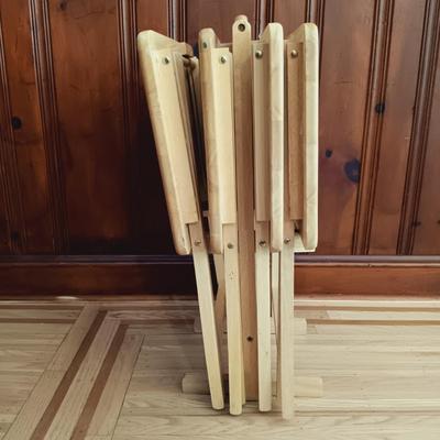 LOT 36: Set of Four (4) Wooden Tray Tables with Stand