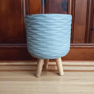 LOT 37: Collection of Rustic Home Decor Featuring Ceramic Planter with Wood Legs, Wooden Crate Lamp and More
