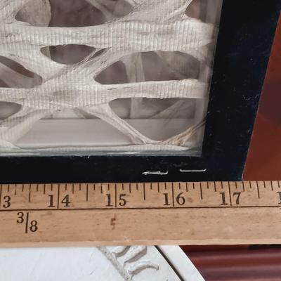LOT 39: Small Accent Table/ Plant Stand with Faux Potted Plant and Wall Art