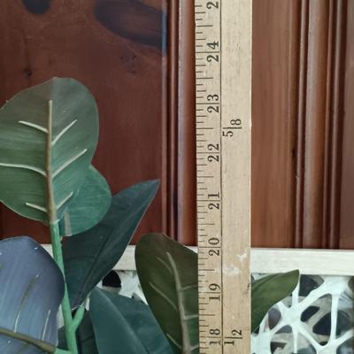 LOT 39: Small Accent Table/ Plant Stand with Faux Potted Plant and Wall Art
