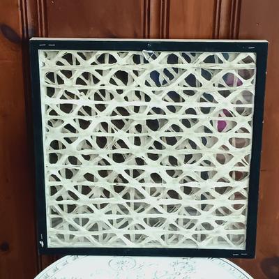 LOT 39: Small Accent Table/ Plant Stand with Faux Potted Plant and Wall Art