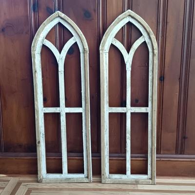 LOT 40: Set of Two (2) Cathedral Wood Arched Window Frames Wall Decor