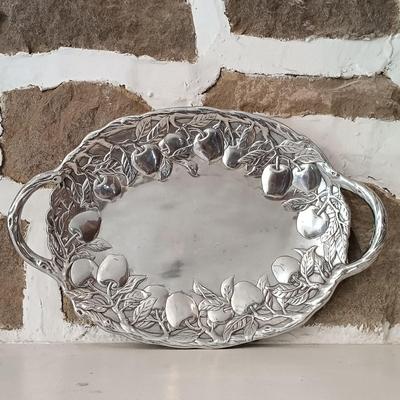 LOT 41: Collection of Two (2) Arthur Court Aluminum Oblong and Oval Apple Trays with Original Boxes