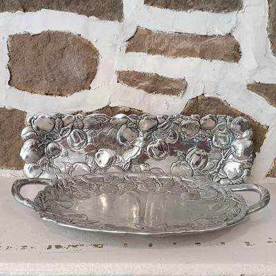 LOT 41: Collection of Two (2) Arthur Court Aluminum Oblong and Oval Apple Trays with Original Boxes