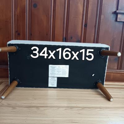 LOT 44: Contemporary Upholstered Bench with Crate & Barrel Rati Vase, Books and More
