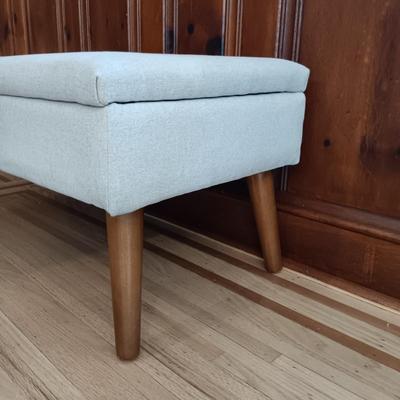 LOT 44: Contemporary Upholstered Bench with Crate & Barrel Rati Vase, Books and More