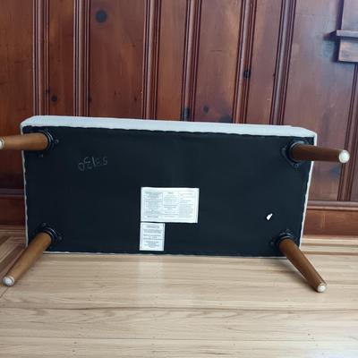 LOT 44: Contemporary Upholstered Bench with Crate & Barrel Rati Vase, Books and More