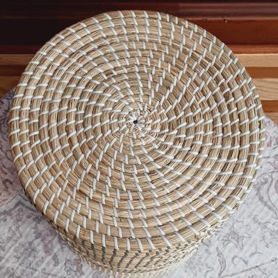 LOT 45: Grass Storage/Laundry Basket with Lid, Machine Washable Area Rug, Pottery Barn Queen Duvet & Euro Shams