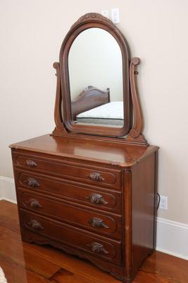 Victorian Walnut Solid Mirrored Dresser by Continental Furniture