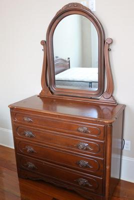 Victorian Walnut Solid Mirrored Dresser by Continental Furniture