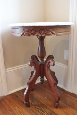 Victorian Style Italian Marble Top Mahogany Table