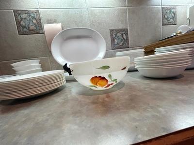 CORELLE BY CORNING DISHES AND HAND PAINTED BOWL